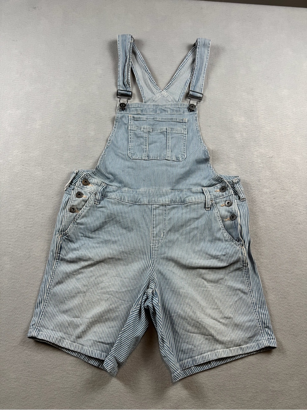 Torrid Blue and White Denim Striped Railroad Short Overalls Size 10 Classic Jean